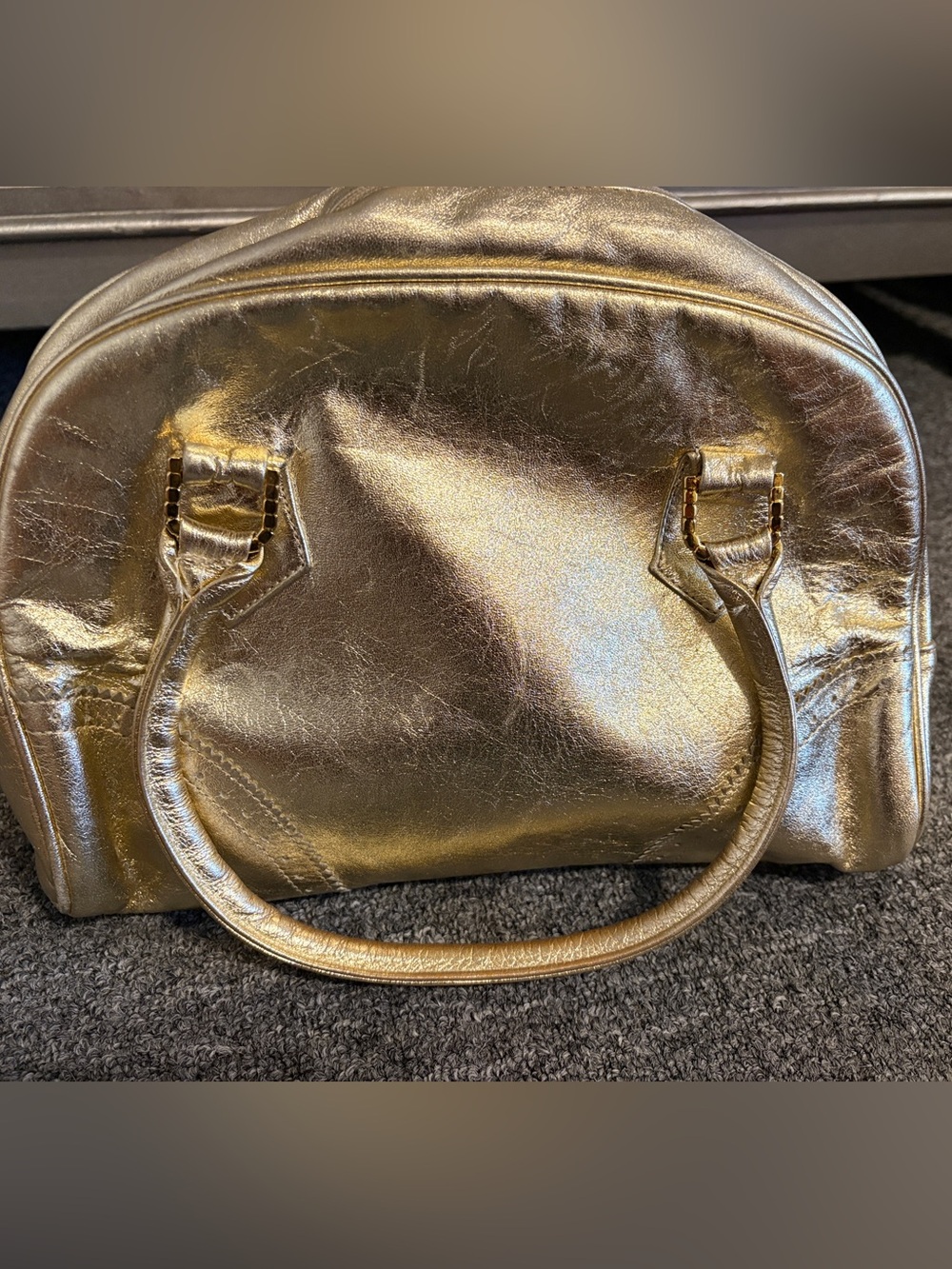 Shimmering Metallic Gold Mini leather Satchel Handbag